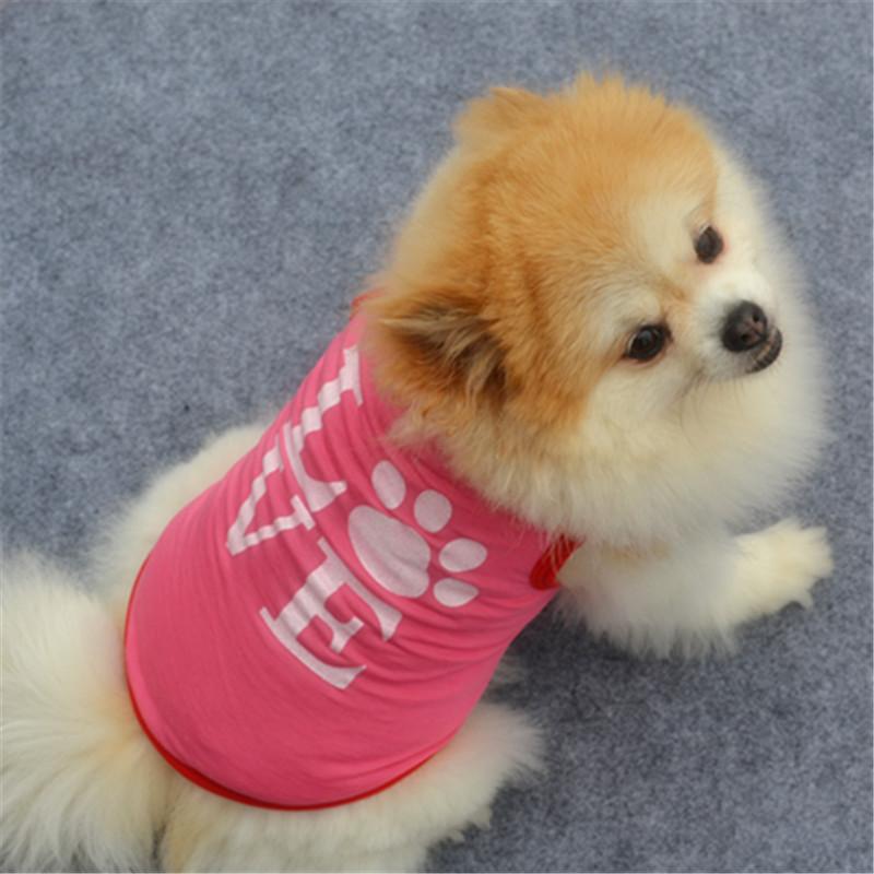Pet Puppy Summer Thin Vest, Cute Pink Love Footprint Vest, Cool and Breathable