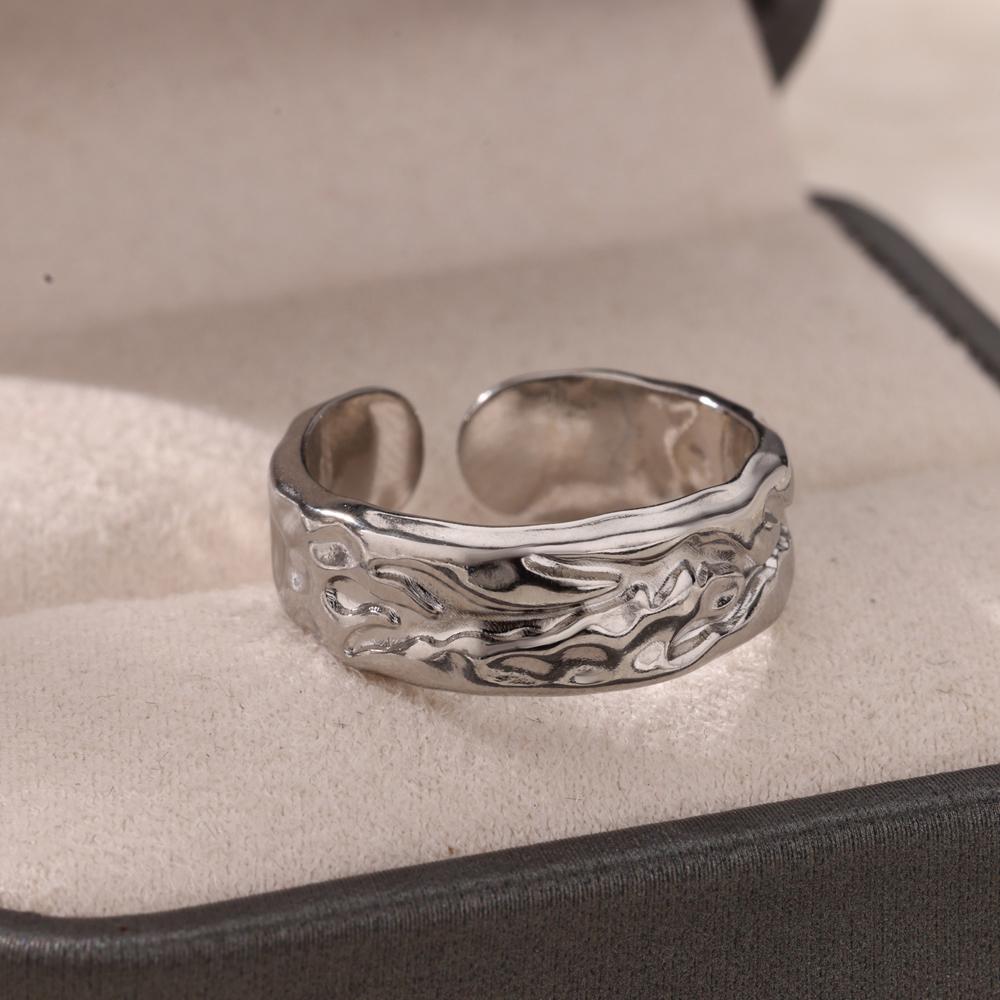 New Trend Stainless Steel Geometric Texture Wide Rings For Women Men Irregular Gold Color Wedding Ring Female Punk Jewelry Gift