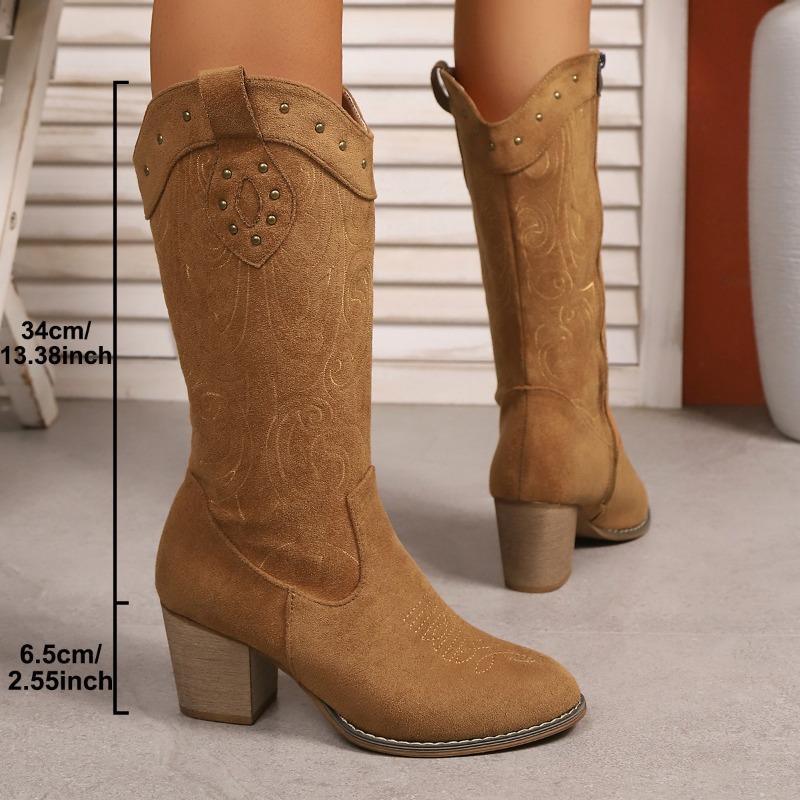 Fashion Pointed-toed Boots 2025 Autumn and Winter New Internet Celebrity Fashion Retro Women's Mid-leg Boots