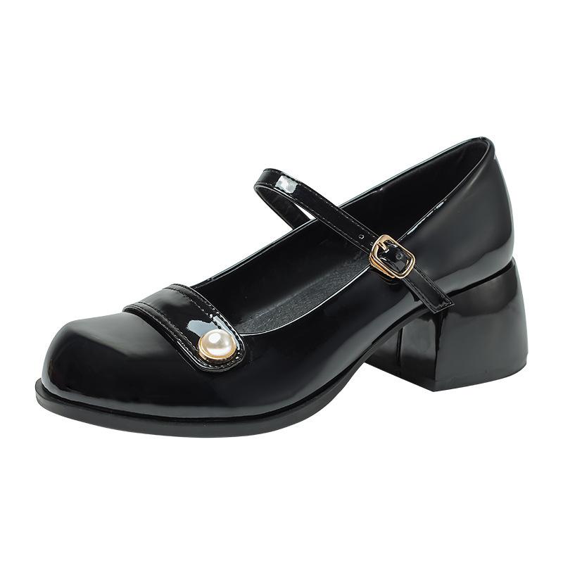 

Yuexinwang натуральная кожа плоская для женской обуви Хуэйчжоу виноградная мать те же одинарные туфли толстый каблук весна новая корейская версия туфли Мэри Джейн 34 чёрный