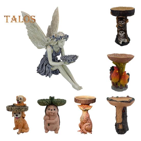 Hagefugl Mater Resin Statue Utendørs Terrasse Gård Plen Frittstående Eventyr Trehus Dyreskulptur Ornament Fuglebad Skål Vanning Fôring