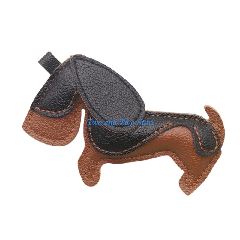 HX6F Compact Size PU Leather Sausage Dog Keychain Portable Travel Outing Accessory