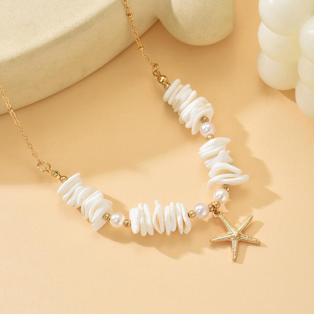 Ins Crushed Shell Necklace, Trendy Vacation Starfish Clavicle Chain for Women