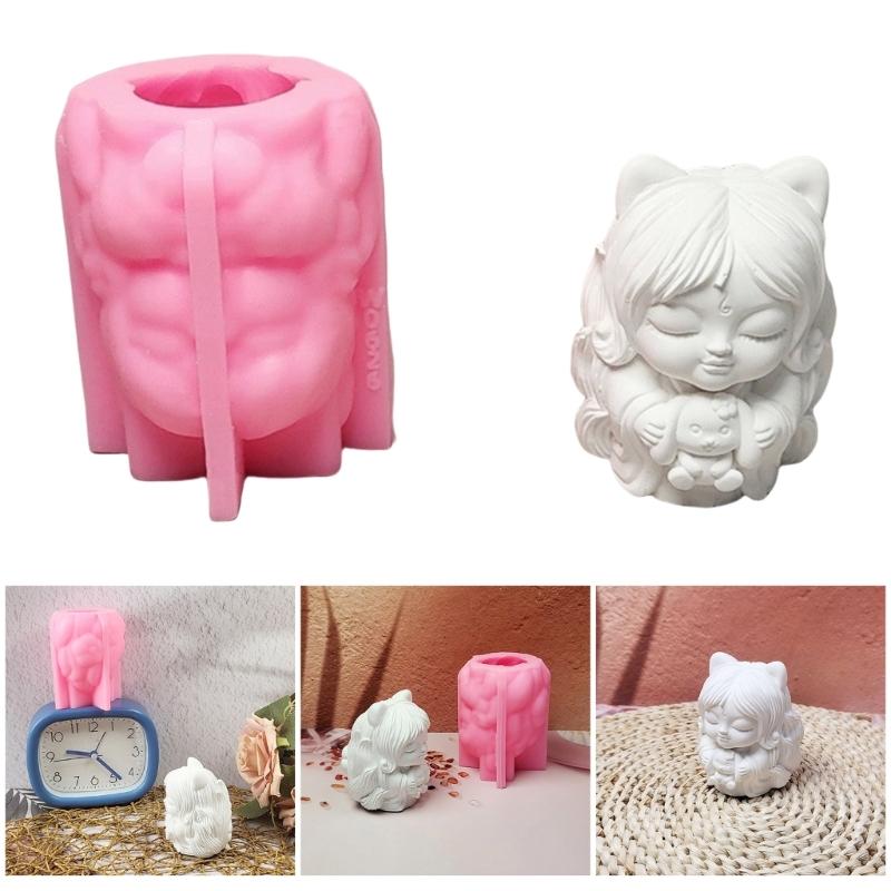 Flexible Silicone Mold for Handmade Nine Tailed Foxes Girl Desktop Ornament Handmade Soap Mould Jewelry Making Tool