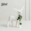 Durable Christmas Party Supplies White Flocked Elk Ornament Ribbon Bell Decor 3D Standing Deer Small Festive Displays for Shops Figurine Decorative