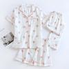 Women's Pure Cotton Three-Piece Pajama Set: Short Sleeve Top, Long Pants, and Shorts for Summer and Spring-Autumn Homewear.