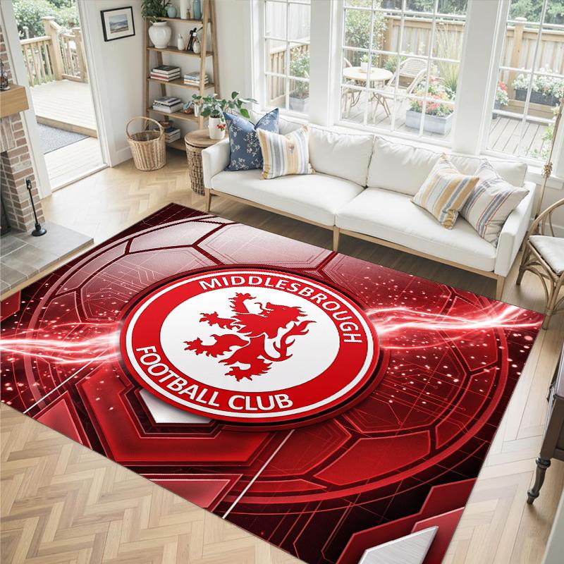 Middlesbrough Football Design Crystal Velvet Carpet Cozy Non?Slip Printed Rug For Bedroom Living Room Entrance
