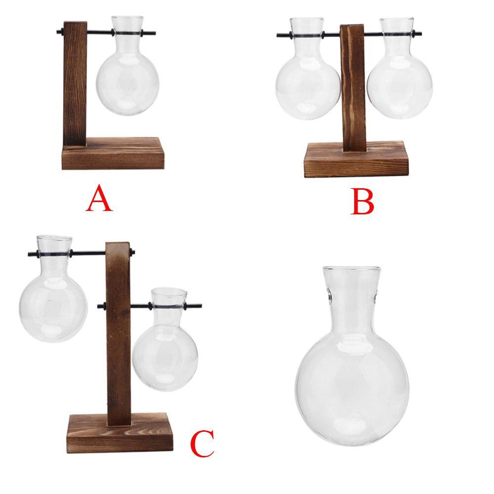 Decoration Terrarium Tabletop Planter Wooden Frame Flower Pot Hydroponic Plant Vases Glass Vase