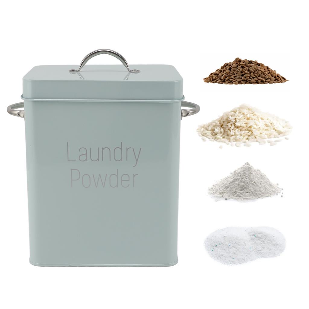 Metal Laundry Room Container with Dual Side Handles with Spoon Lid Farmhouse Laundry Powder Container for Washing Powder Rice Dog Food