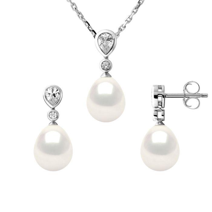 Parure de bijoux - PEARLS & COLORS - Prestige - Perle d'eau douce blanche - Argent 925 - Qualité AAA+