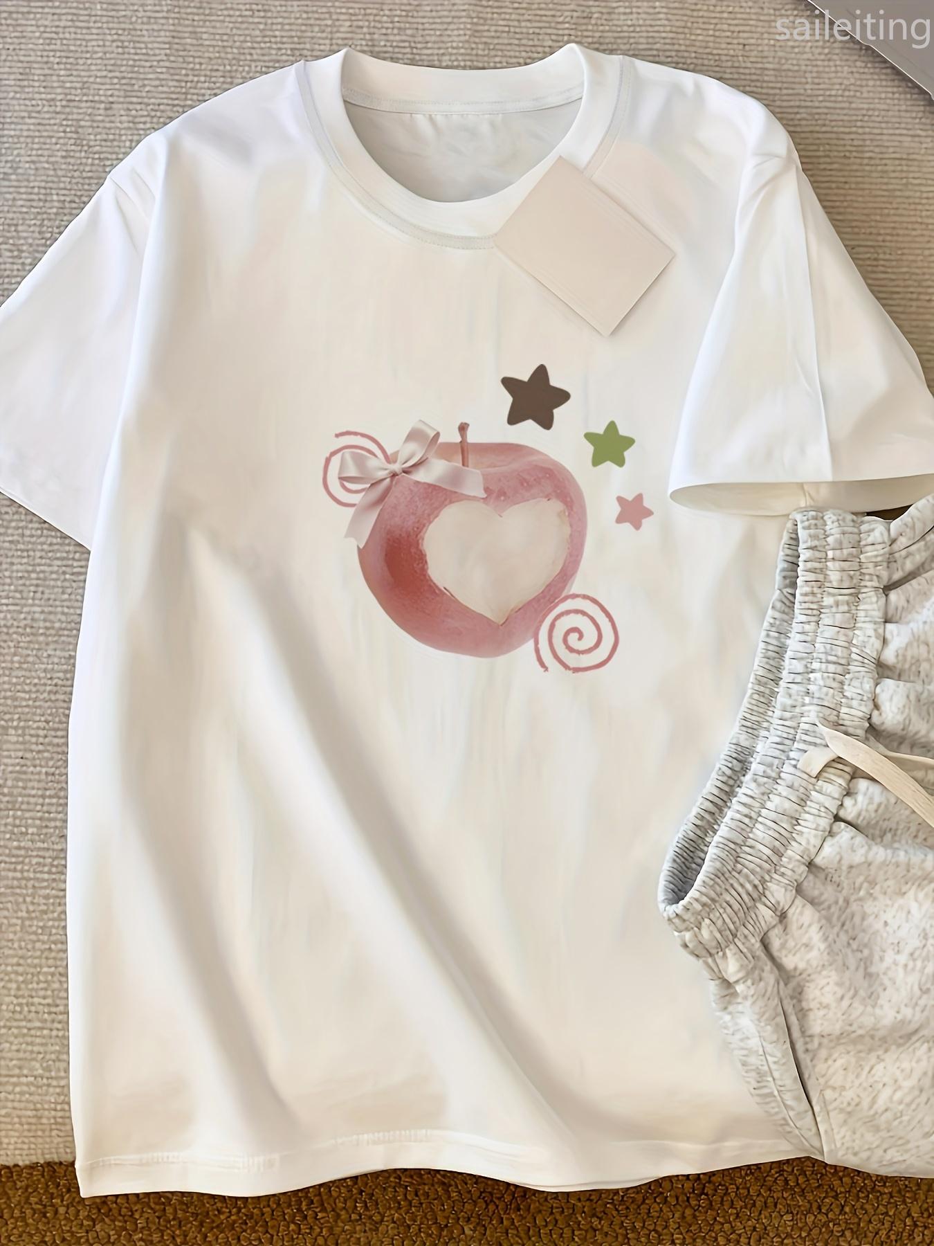

Womens Y2K White TShirt Pure Summer Top with Red Apple Core Heart Graphic Fit Casual Everyday Shirt for Women Aesthetic Clothes S