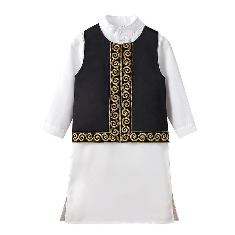 Trendy Middle East Teen Embroidery Vest & Robe Set - Arabic Style Boys' Outfit