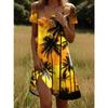 Women's Fashion Coconut Tree Pattern Print Summer Spring Short Sleeve O-Neck Casual Dresses