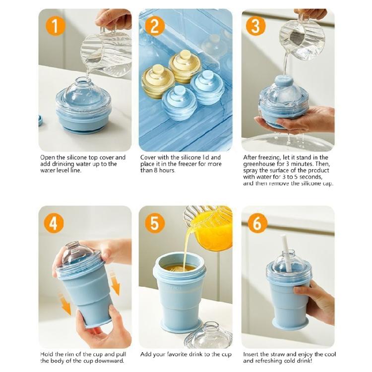 Food Grade Silicone Ice Ball Mold With Foldable Cup And Straw For Drink Multifunctional Folding Drinking Cup