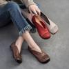 Johnature Zapatos planos retro de cuero genuino con punta redonda, suela suave, zapatos informales sin cordones de Color sólido para mujer