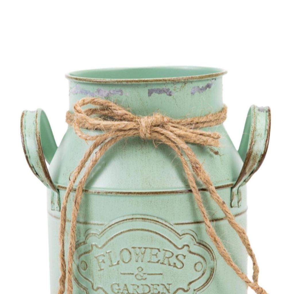 Rustic French Country Jug Vintage Metal Bucket Milk Can with Handle Shabby Chic Vase for Garden Office Wedding Country Decor