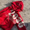 Red Zip-Up Hooded Sweatshirt Women Streetwear Oversized Casual Pullover Urban Hip Hop Style