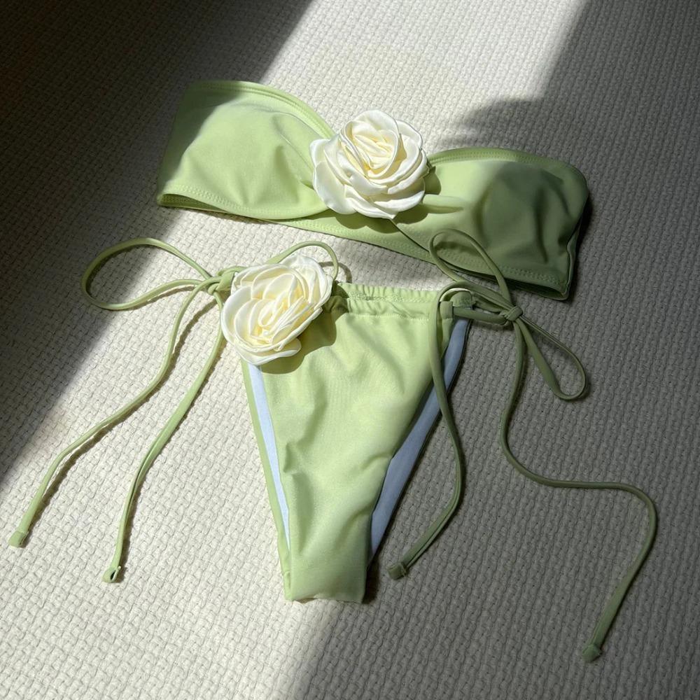 14 Colors 3D Flowers Bandeau High Cut Bikini Female Swimsuit Women Swimwear Two-pieces Bikini Set Bather Bathing Suit Swim K5265