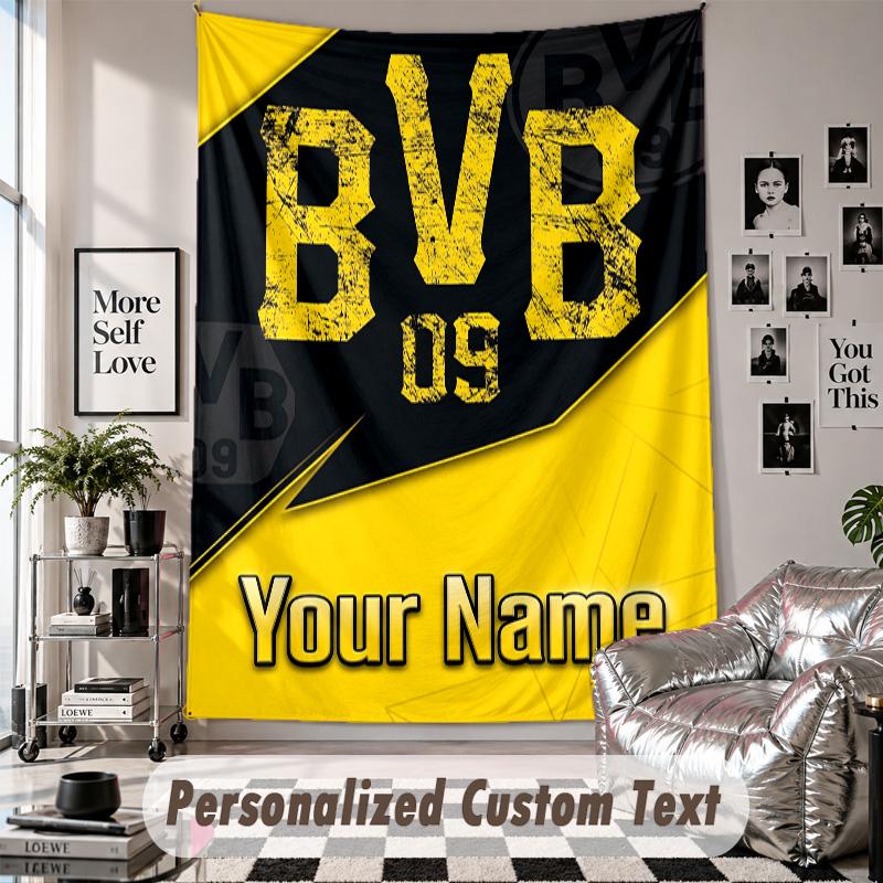 Arazzo da Appendere alla Parete con Nome e Testo Personalizzati, Arazzo Decorativo Borussia Dortmund per Camera da Letto