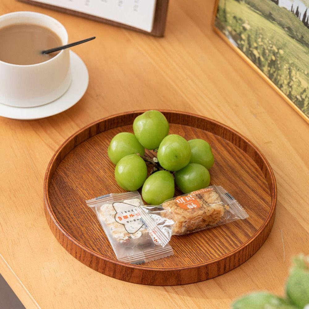 Round Wood Serving Tray Natural Candle Holder Tray Multifunctional Storage Tray Kitchen Counter