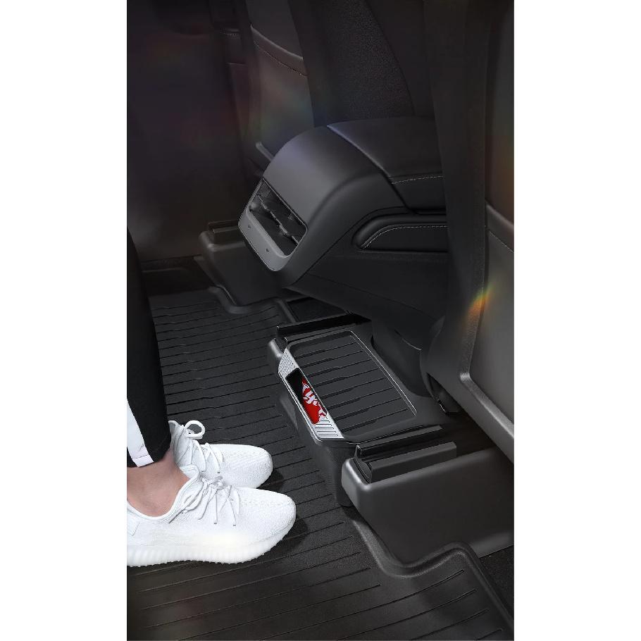 For Tesla Model Y Juniper TPE Rear Center Console Storage Box Organizer Box with Cover Trash Can Under Seat Car Accessories