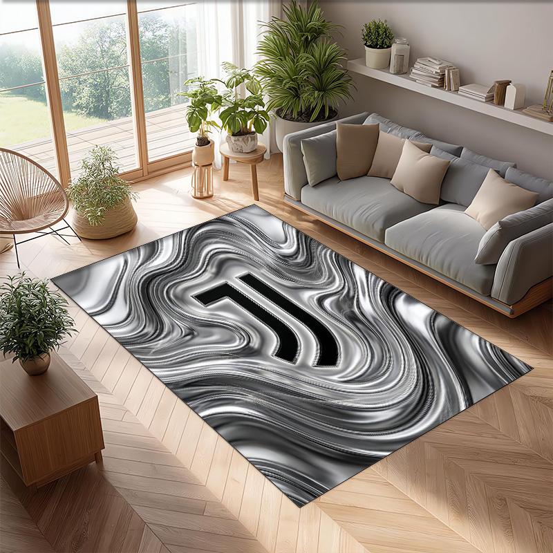 Juventus FC bedruckter Flanell-Teppich rutschfest weicher Polyester-Bodenbelag Indoor-Dekormatte für Schlafzimmer Wohnzimmer Sofa