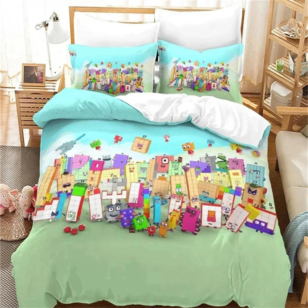 Cartoon Number-Blocks Bedding Set Duvet Cover Bed Set Quilt Cover Pillowcase Comforter King Queen Size Boys Adult