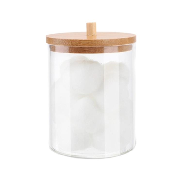Qtip Holder Dispenser with Bamboo Lid Cotton Ball Pads Swabs Holder Jar Bathroom