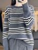 Retro College Style 100% Wool Striped Round Neck Sweater - Thick, Warm, Versatile Autumn/Winter Top