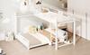 Letto a castello in metallo a L 90x200 sopra 140x200, Bianco