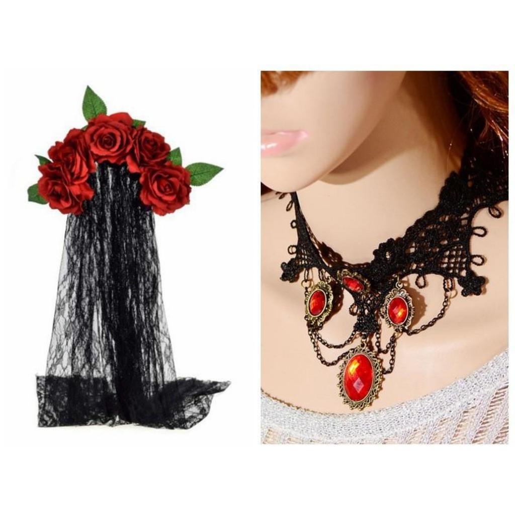 Halloween Headband Wreath Simulated Rose Flower Headband Lace Veil Bridal Party Headband Headband
