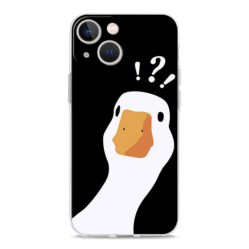 Cartoon Doubt Duck Transparent Phone Case For iPhone 15 16 14 13 12 11 Pro Max XS X XR SE 7 8 Plus TPU Clear Lens Protect Cover