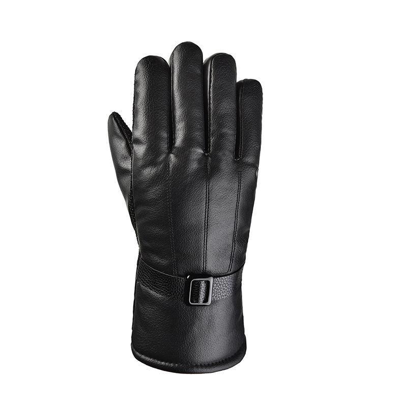 WTEMPO 1Pair Winter Warm Faux Leather Gloves Windproof Cold-proof Outdoor Cycling PU Gloves Men Fleece Touch Screen Thick Gloves