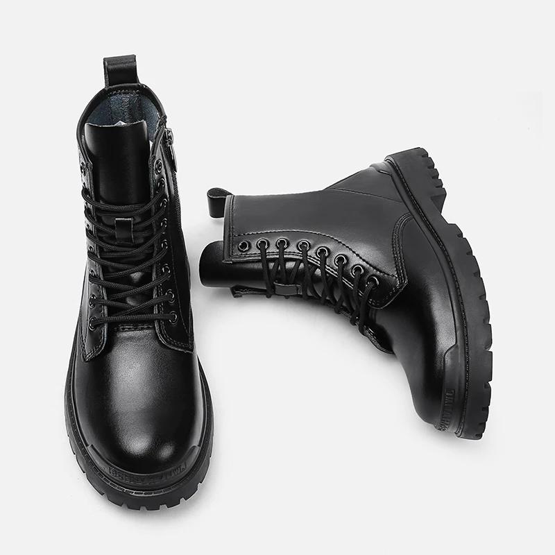 Fashion High Brand Mens Lace Up Motorcycle Boots Comfortable Ankle Boots Fashionable Male Side Zipper High Top Shoes Travel Biker Botas