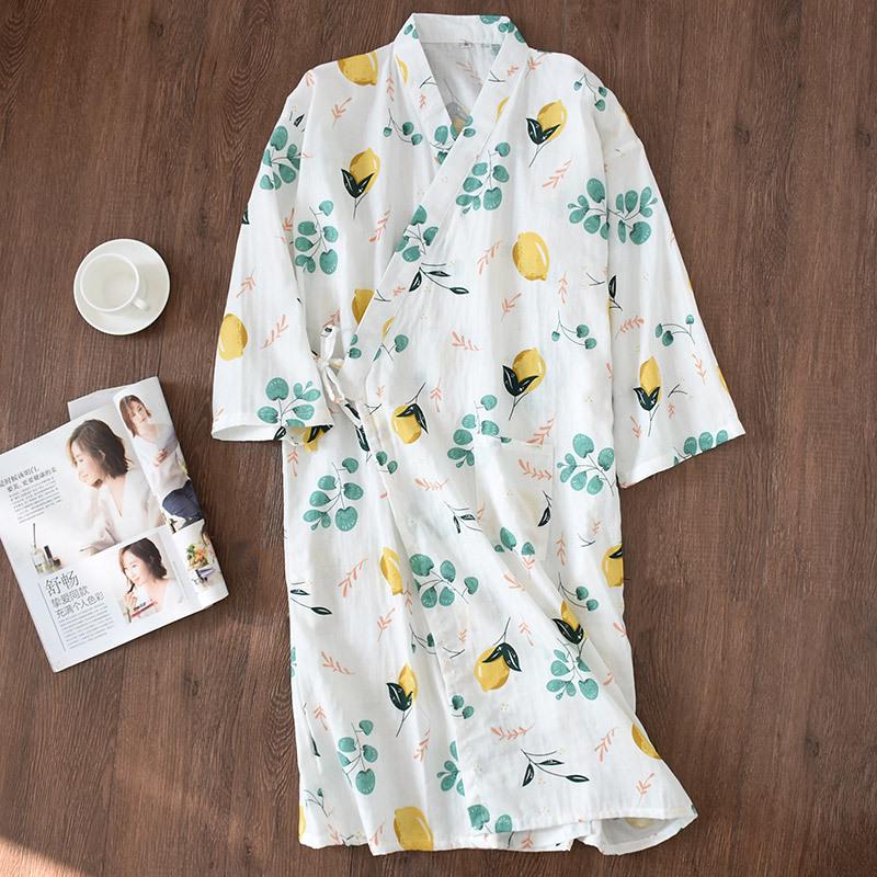 Summer Japanesestyle Kimono Pajamas New 100 Cotton Gauze Pajamas Nightgown Ladies Spa Yukata Homewear Long Pajamas Women
