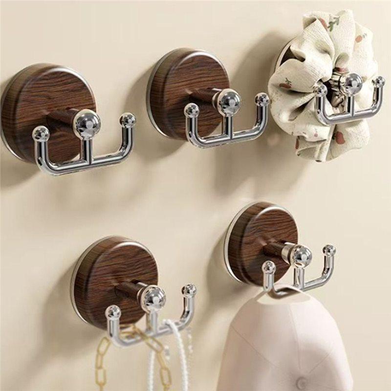 Multi-Function For Door Wreath Suction Cup Hook- No Drill Wood Grain Hooks(4Pcs), Front For Door Compatible