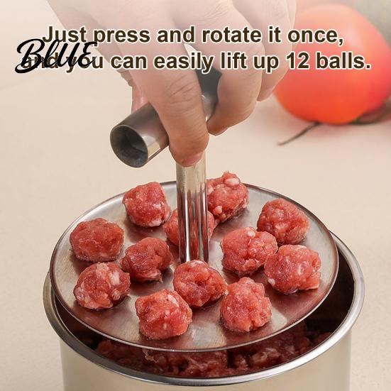 Round Food Shaper Tool Stainless Steel Meatball Maker 6/12-Hole Manual Meat Press Mold for Homemade Falafel Beef Pork Fish Balls Non-Stick