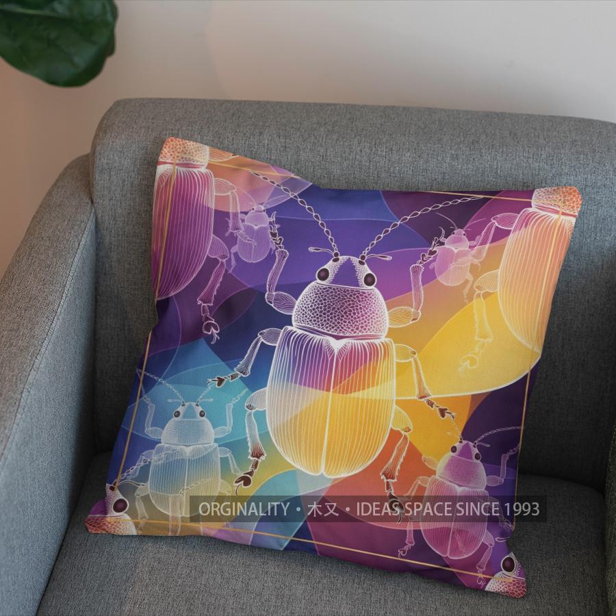 2D Colorful Beetle Pattern Pillow Cover For Home Pattern Cushion Cover Suitable For Sofa Bedroom Car Pillow Cover
