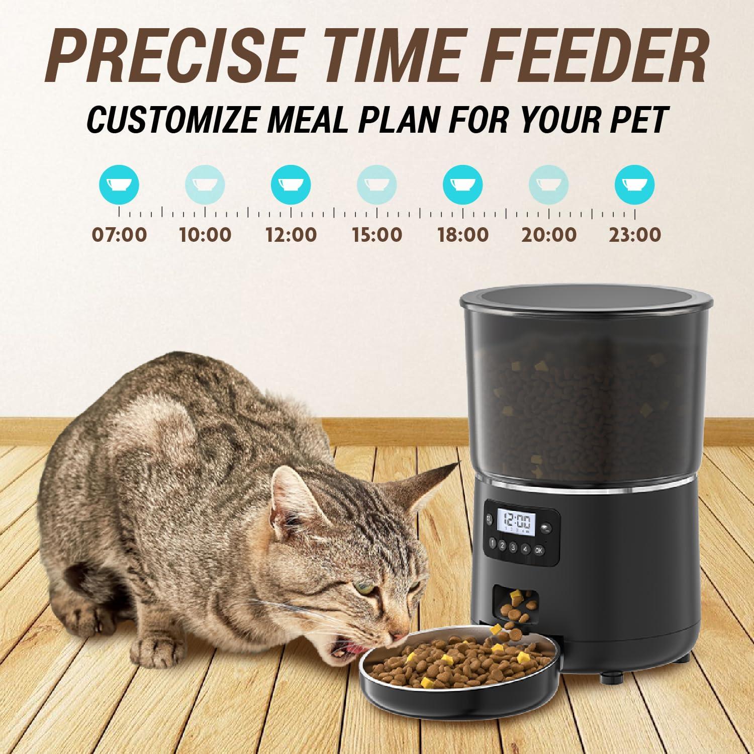 

PFF040 4L Pet Feeder Programmable Automatic Food Dispenser for Cats/Dogs with Button Control,EU Plug (BPA Free,No FDA) Black