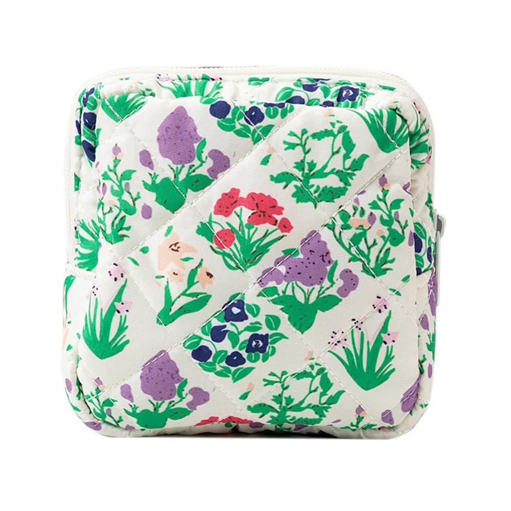 Quilted Cotton Sanitary Napkins Bag Travel Organizer Portable Storage Pouch Multipurpose Printed Floral Storage Bag Eerphones
