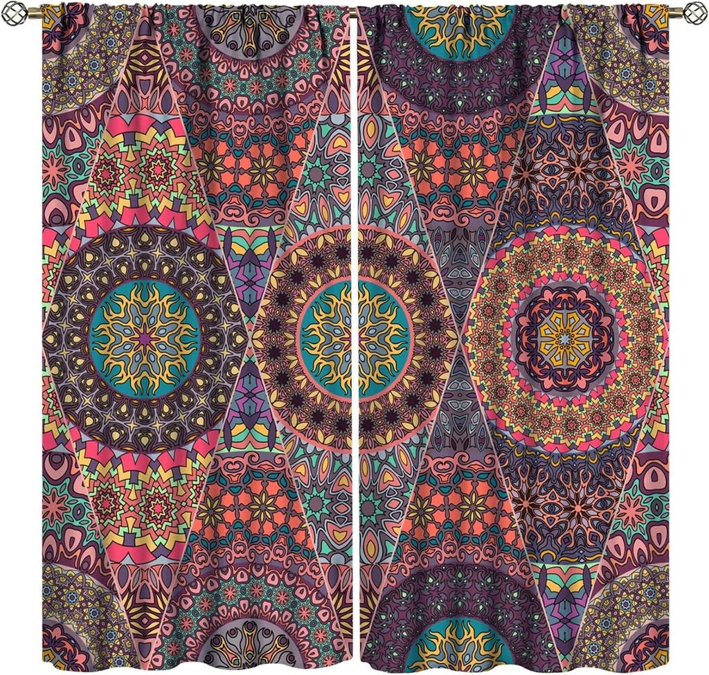 Bohemian Curtains South Asian Ethnic Vintage Floral Pattern Mandala Paisley Curtain with Rod Pocket for Bedroom Living Room Home
