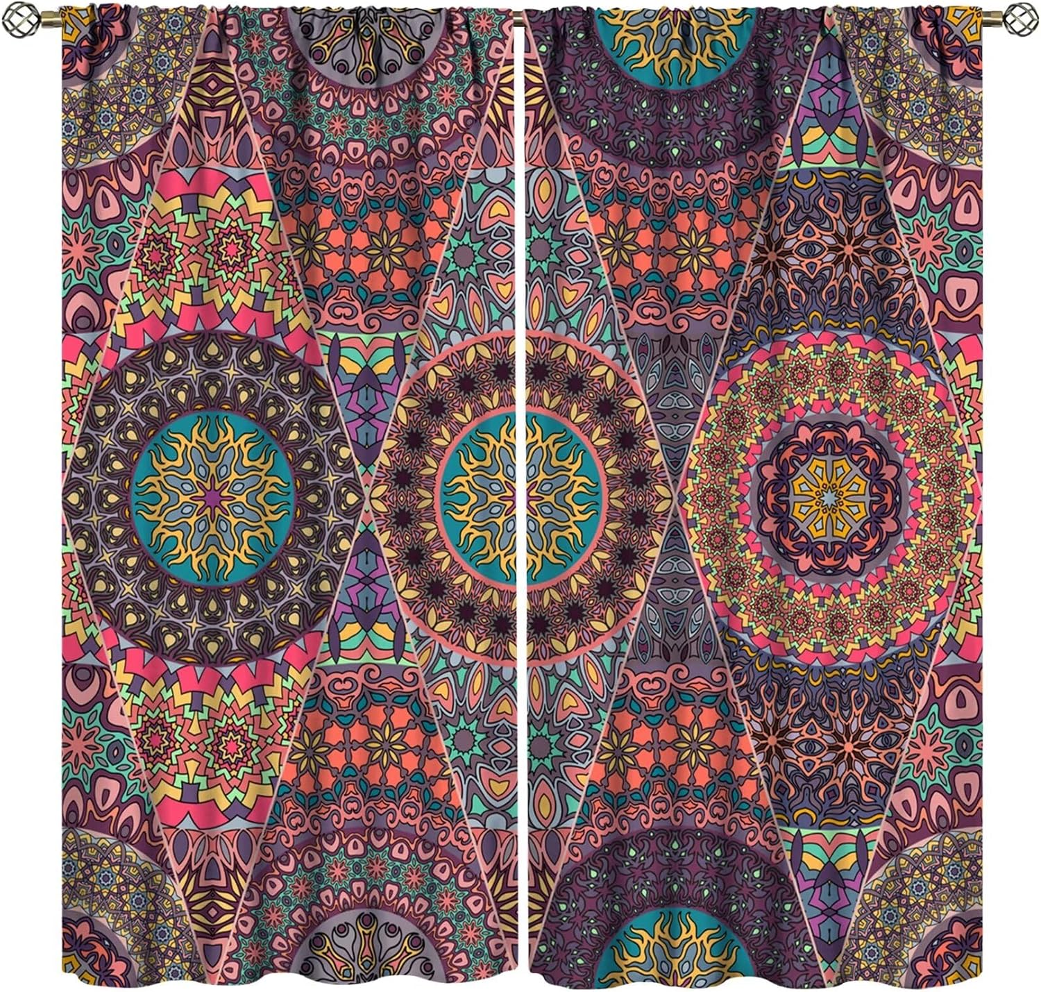 

Шторы в стиле бохо, южноазиатский этнический винтажный цветочный узор, мандала, пейсли, занавеска с карманом для штанги для спальни, гостиной, дома (W50cmxH130cm)x2&Grommet Top