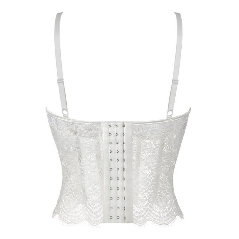 Top Bustier Corsetto Shapewear Bianco Rete Pizzo Steccato con Spalline