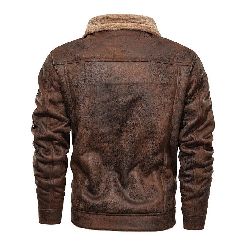 New lapel large size fur integrated men's jacket fleece thickened stand-up collar locomotive jacket