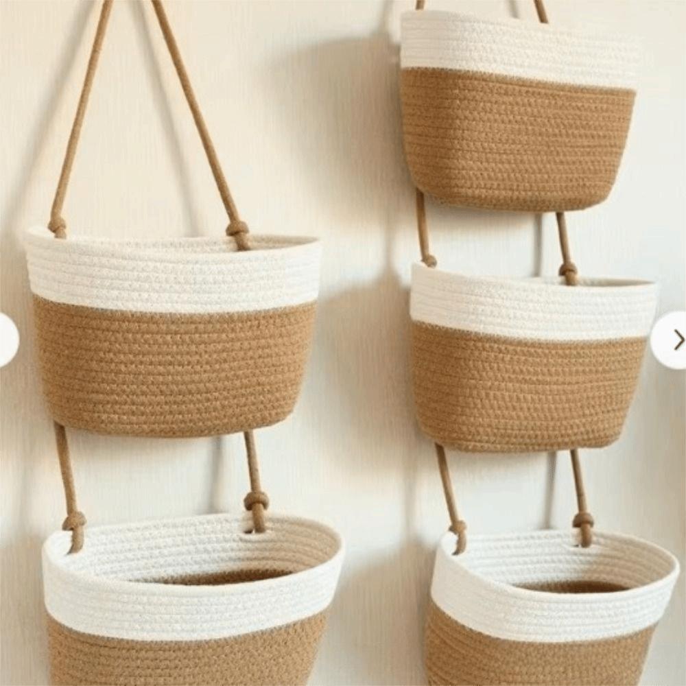 Handwoven Woven Hanging Organizer 3-Tier Wall Mount Storage Bag Wall Hanging Pouch Living Room