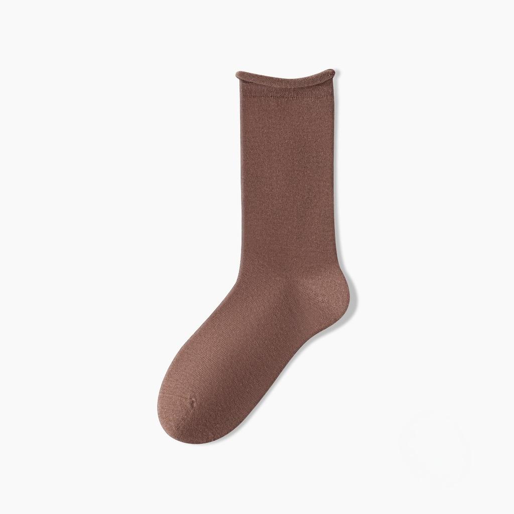 Female Spring and Autumn Pure Cotton Rolling Edge Sweat Absorbent Breathable Boneless Month In The Tube Pile Socks