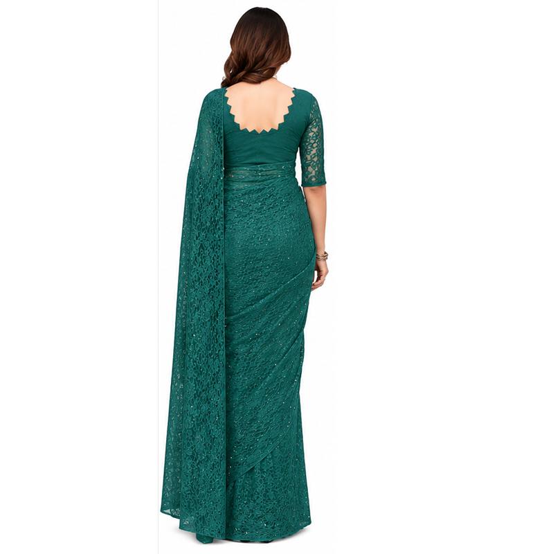 TreegoArt Fashion Women's Party Wear Floral Design Indian Saree Pearls Net Saree With Unstitched Blouse Piece