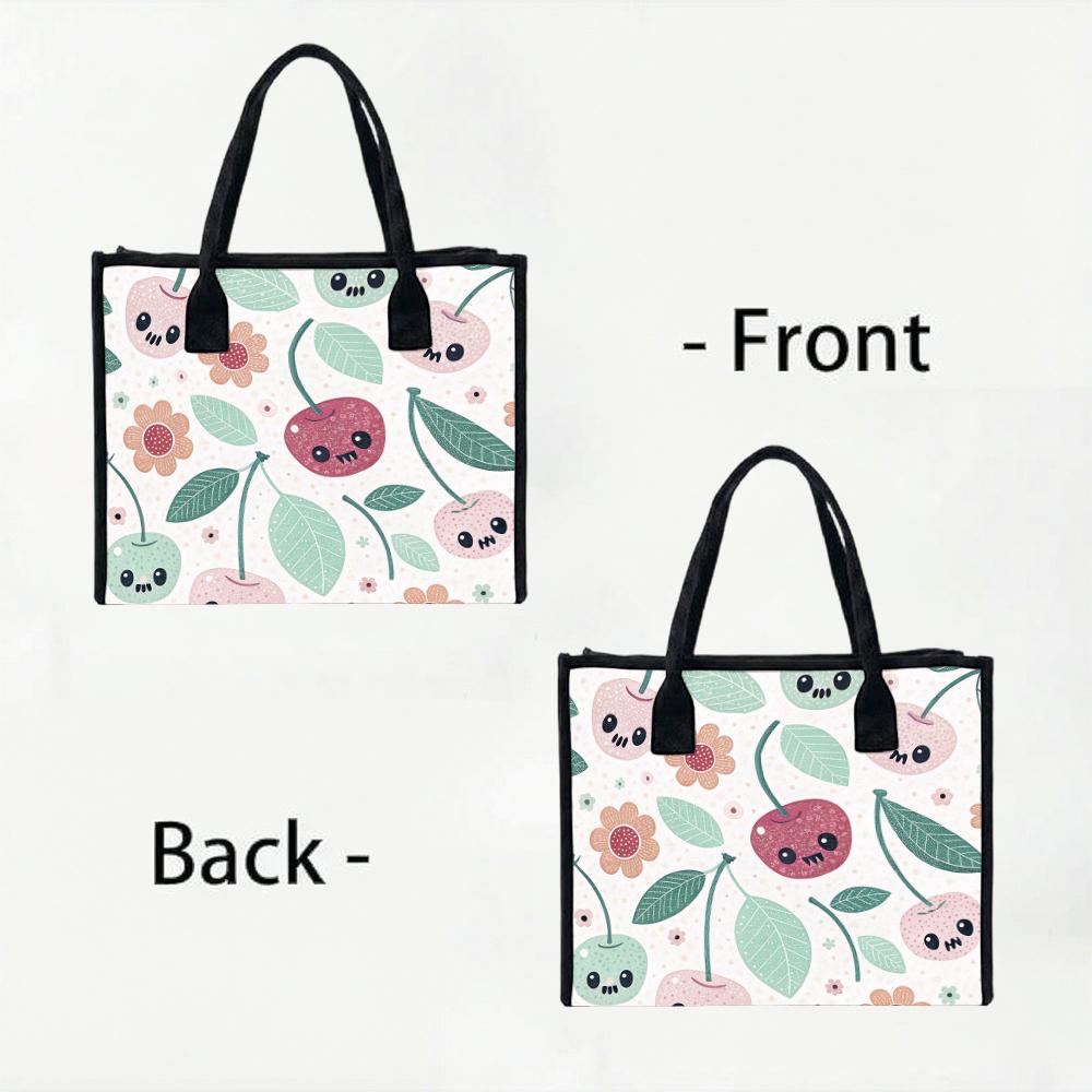 Cute Cherry Print Tote Bag For Daily Shopping Portable Lightweight Casual Women's Handbag