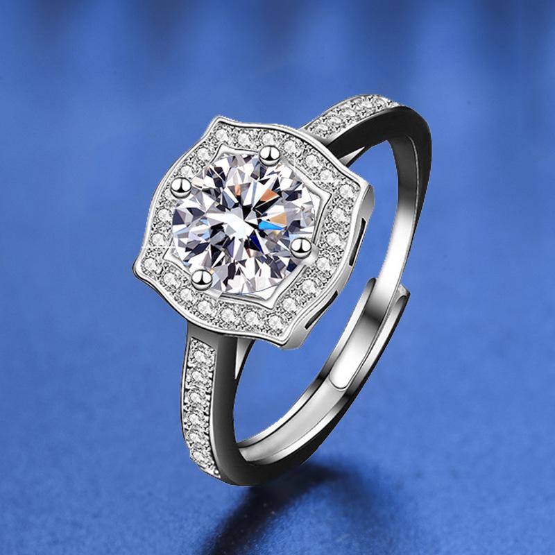 925 Sterling Silver Moissanite Love Ring, PT950 White Gold Plated, Colorfast Luxury Women's Band