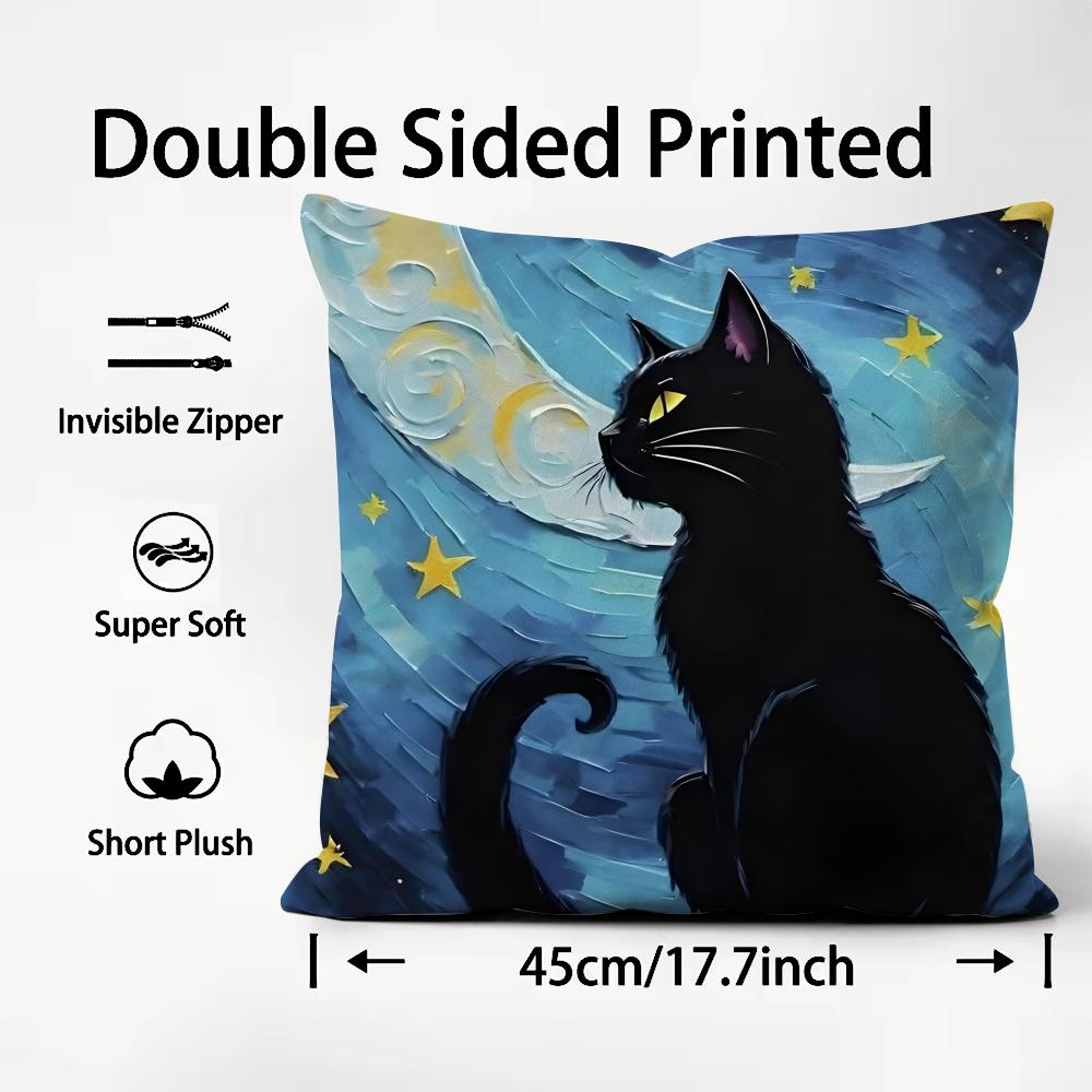 

Black Cat Cute Cushion Cover Plush Fabric Soft DoubleSided Printed Sofa Warm Winter Home Child Gift Pillow Case 30x30cm